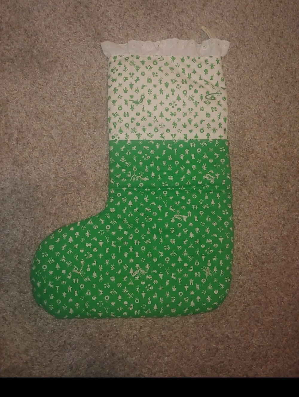 Vintage Handmade Quilted Holiday Print Christmas Stocking Sock